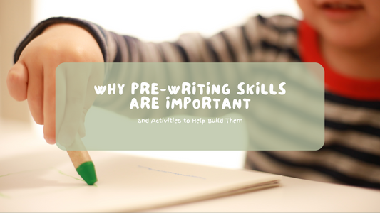 preschool aged child using a crayon on a blog post that is about the importance of pre-writing, how to develop those skills, and activities for homeschool preschool pre-writing